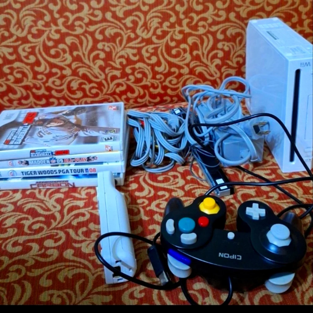 Nintendo Wii Console with White Console and Black TV Display